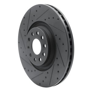 Volkswagen GTI Brake Rotor (1) - Front Left - R1 Concepts - Drilled & Slotted - Black - `22-`27